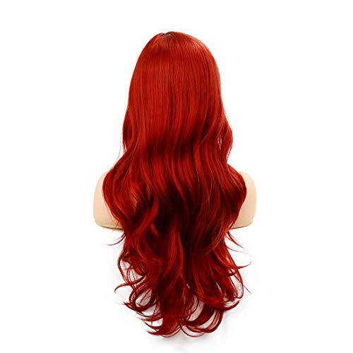Baruisi Long Curly Wavy Red Wigs for Women Side Part Natural Looking Cosplay Synthetic Fiber Wig Heat Resistant Replacement Hair