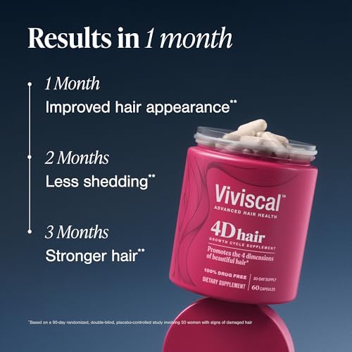 Viviscal 4D Hair Growth Cycle Supplements for Women for Full, Strong, and Healthy Hair; Made with Keratin, Vitamin A, Biotin, Zinc, 30 Day Supply, 60 Count