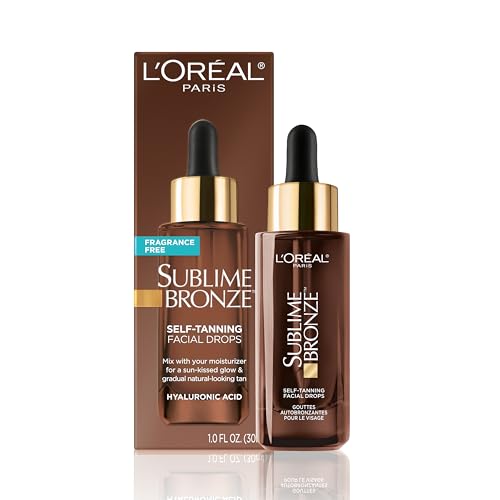 L'Oreal Paris Sublime Bronze Self Tanning Facial Drops with Hyaluronic Acid, Gradual Tan, Fragrance-Free, 1 fl. Oz