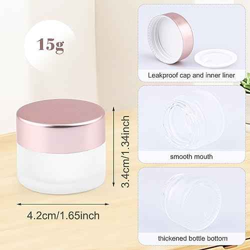 12 Pack Frosted Glass Cream Jar - 15g/0.5 oz Empty Makeup Container Refillable Travel Pot Jar For Lotion Cream Cosmetics Ointments