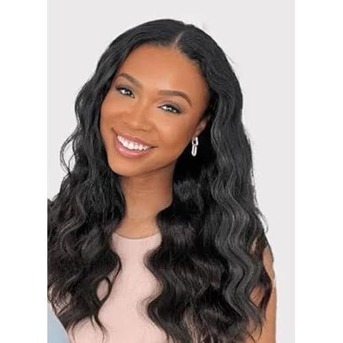 Curly V Part Wig 180% Density No Leave Out V Part Wigs Upgrade U Part Glueless Wigs for Black Women Premium Fiber & Remy Human Hair Blended, Realistic Look with True Scalp (Natural Black, 22 Inch)