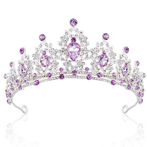 SuPoo Tiaras and Crowns for Women Purple Crown Silver Crystal Birthday Crown Wedding Tiaras Purple Gems Rhinestone Headband Hair Accessories Princess Decoration for Halloween Party Prom Gifts