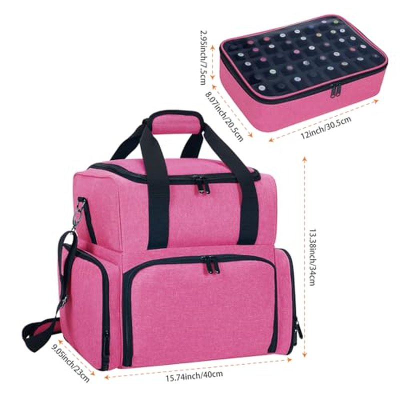 Nail Polish Organizer Holds 80 Bottles & Nail Art Lamp, Portable Large Capacity Storage with 2 Removable Storage Bags Store Nail Art Tools, Suitable for Manicurists(Rose Red)