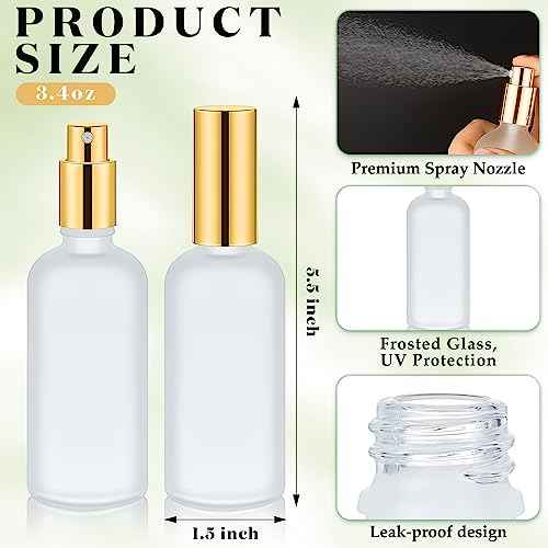 Tessco for you 20 Pcs 3.4 oz/100 ml Glass Spray Bottles Empty Perfume Atomizer Refillable Clear Decorative Empty Bottles with Fine Mist Sprayer Pump for Face Body Travel(Gold)
