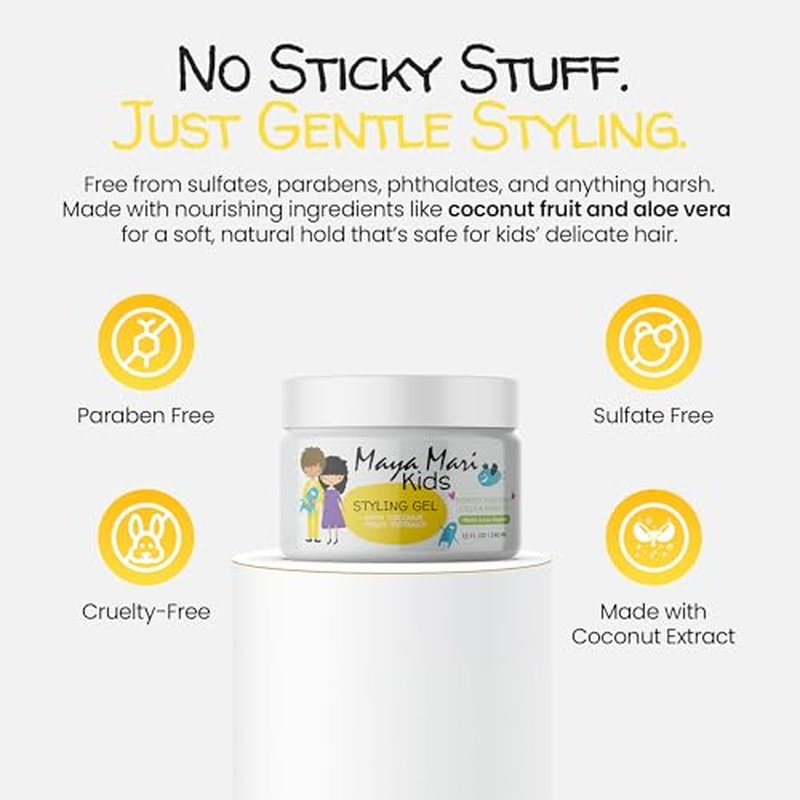 Kids Hair Styling Gel with Coconut Fruit Extract | Safe & Gentle Baby Hair Gel for Toddlers | Sulfate-Free Hair Gel for Boys & Girls, 12 oz