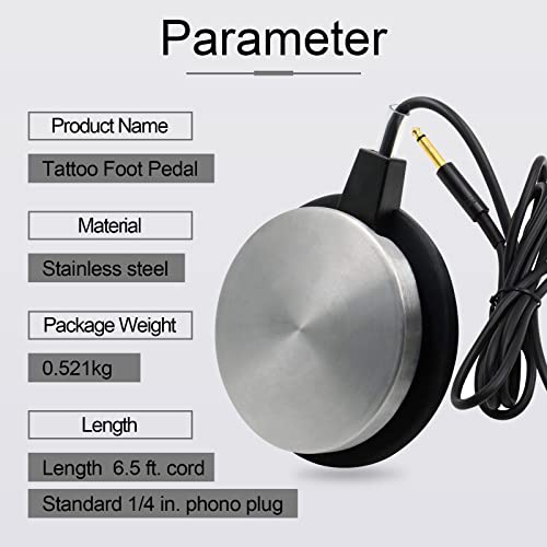 Tattoo Foot Pedal - Premium Tattoo Machine Pedal Switch 360 Degree Round Stainless Steel Foot Pedal with 6.5ft Silicon Soft Wire for Tattoo Machine Power Supply