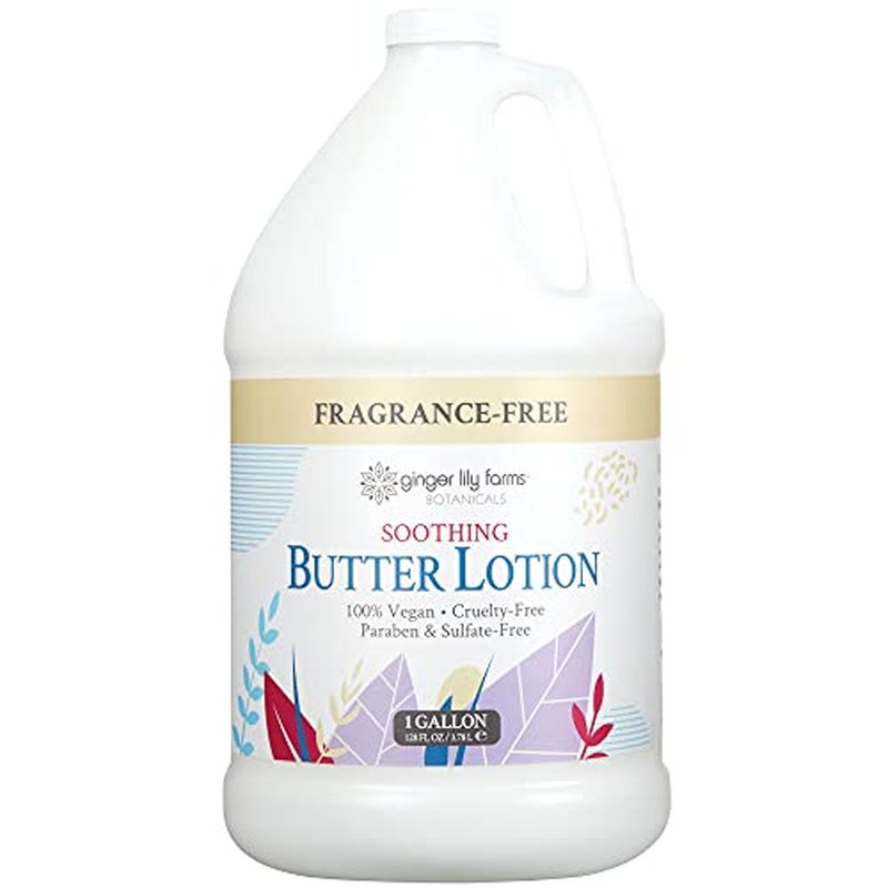 Ginger Lily Farms Botanicals Soothing Butter Lotion for Dry, Sensitive Skin, 100% Vegan & Cruelty-Free, Fragrance Free, 1 Gallon Refill (Pack of 4)