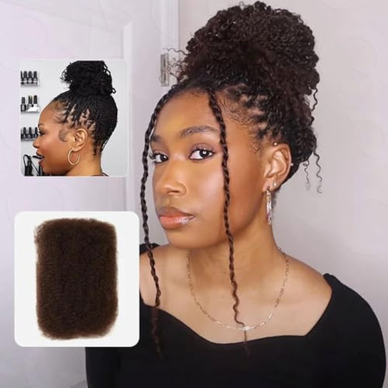 QUEEN VIRGIN REMY QVR Afro Kinkys Bulk Human Hair for Dreadlock Extensions Repair Locs 150 Gram, Dark Brown 12inches Mini Spring Twist Braiding Afro Kinky Human Hair for LocKs