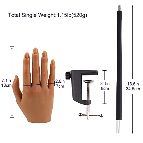 Practice Hand for Acrylic Nails with Stable Clamp,Silicone Flexible Bendable Mannequin Fake Hands to Practice Fake Nails for Nail Art Training Practice Display Tools