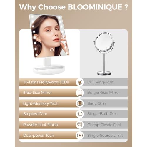 Christmas Lighted Makeup Mirror with Lights, Vanity Mirror with Lights, 16 LEDS Dimmable Desk Mirror with Light, Present Gifts for Teenage Girls, Beauty Makeup Mirror, Dorm Room Essentials for Girls