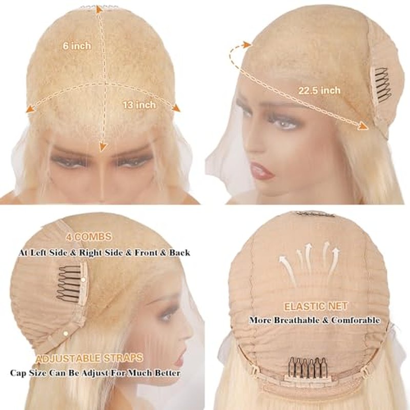 613 Lace Front Wig Human Hair 200 Density 613 13x6 Straight Blonde Human Hair Wig Pre plucked for Women 613 HD Lace Frontal Wig 13x6 22 Inch
