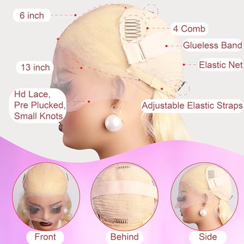 613 Blonde 28 Inch 13X6 HD Lace Front Wigs Human Hair Body Wave 613 Wig Loose Body Wave 13X6 Transparent Lace Frontal Wigs 100% Human Hair Pre Plucked with Baby Hair Daily Wear Wig for Woman