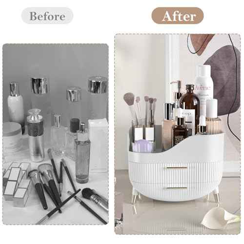 Makeup Organizer for Vanity, Large Capacity Skincare Cosmetic Organizer Countertop with 2 Drawers, Cosmetic Display Cases Makeup Storage Box for Bedroom, Bathroom, Ideal Gifts for Women(White)