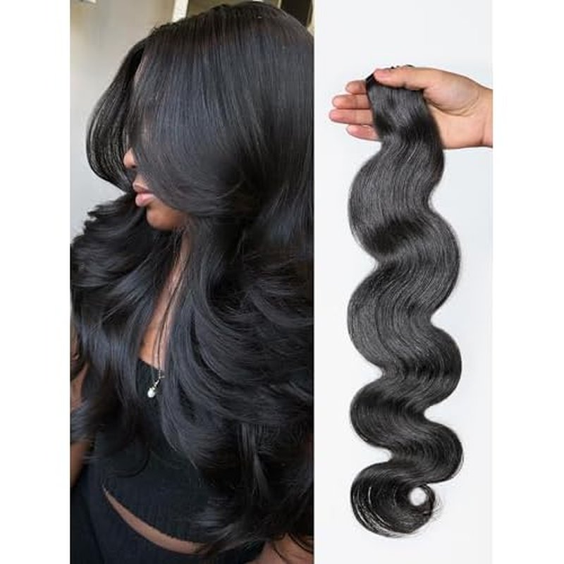 LUVME Body Wave Seamless 110g 7Pcs Clip in Hair Extensions Full Max with 16inch Remy Human Hair Extensions, Natural Black 100% Real Soft Hair