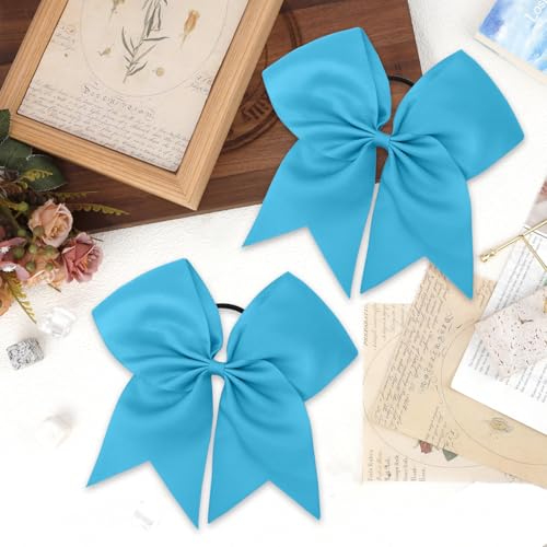 Light Blue Cheer Bows - 2 Pcs Large Cheerleading Bows with Ponytail Holder for Girls