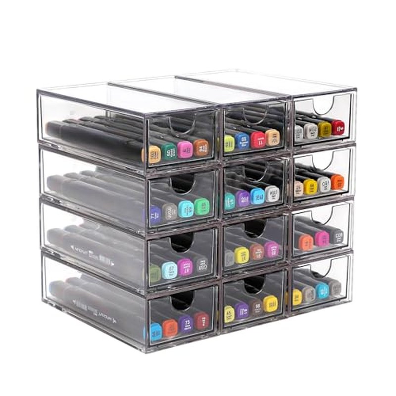 Desk Organizer with Drawers, Stackable Plastic Storage Drawers for Makeup or Desk Organization, Cabinets for Office Dressing Countertop Bathroom Bedroom (12 Packs)