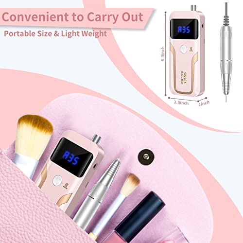 Portable Nail Drill Professional 35000 RPM, MOCOWIND Rechargeable Electric Nail File Machine E File for Acrylic Gel Polishing Removing, Cordless E-File with Bits Kit for Manicure Salon Home, Pink