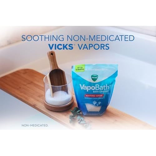 Vicks VapoBath, Bath Salts, Bath Bomb, Non-Medicated Bath Crystals, Comforting Vicks Vapors, Vapor Bath, Aromatherapy with Eucalyptus and Menthol Scent, Contains Essential Oils, 36 OZ