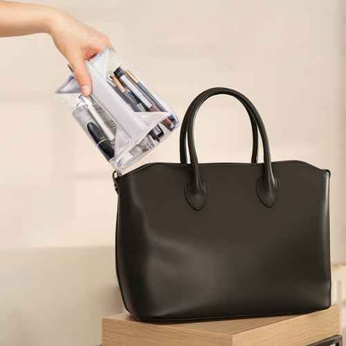 TSA Approved Clear TPU Toiletry Bag with Magnetic Closure Leak Resistant Makeup Bag Cosmetic Pouch Dopp Kit Travel Essentials Bag Magnetic Travel Container Organizer Pouch (Beige)