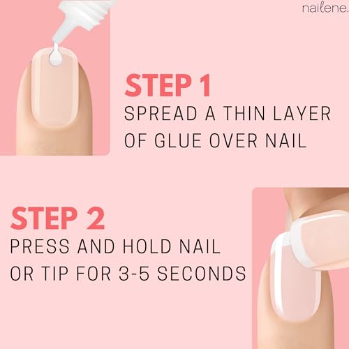 Nailene Perfect Bond Nail Glue, Super Strong, Durable, Easy to Apply Acrylic Nails, Press On Nails, Repairs Natural Nails, Quick Drying Nail Adhesive, Lasts 7 Days, Pink Tint, 2 g/0.07 oz, 2 Pack