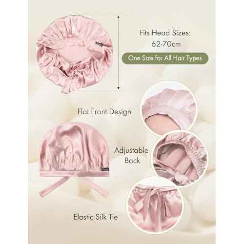 LilySilk 100% Mulberry Silk Bonnet, Silk Night Sleep Cap Adjustable Hair Wrap for Sleeping, Rosy Pink