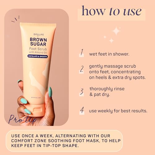 SpaLife Beauty Brown Sugar Foot Scrub ? Exfoliating Foot Treatment for Dryness & Roughness ? Sugar Scrub for Feet ? Made with Shea Butter & Sweet Almond Oil to Soften & Smooth Skin