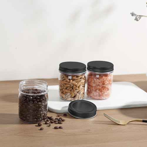 novelinks 8 oz Clear Plastic Jars with Screw-On Lids - BPA-Free Refillable Storage Containers for Slime, Spices, Crafts, Kitchen & Home Organization (24 Pack,Black)