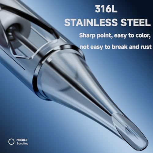 50 Pcs Disposable Tattoo Cartridge Needles #10 Bugpin Assorted Mixed Size Round Liner - 10 Pcs each of 3RL 5RL 7RL 9RL 11RL with Membrane Safety Cartridges for Rotating Tattoo Pen Machine Gun