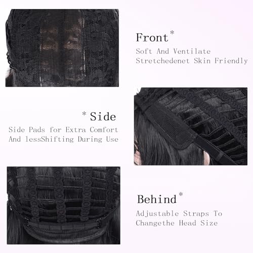 Black Bob Wigs for White Women - 12'' Short Bob Wigs With Bangs Natural Fashion Synthetic Wig Colorful Synthetic Hair for Daily Cosplay Halloween