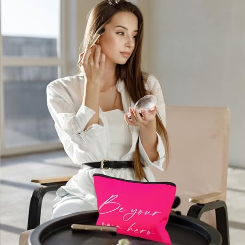 12 PCS Pink Inspirational Canvas Makeup Bags Bulk Makeup Bags for Women Inspirational Quotes Cosmetics Bags with Zipper Gift for Valentine's Day Christmas Graduation