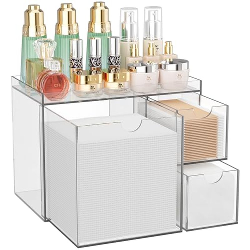 Youdepot Acrylic Face Towel Holder ? Clean Skin Club Face Towels Holder with Drawers ? Disposable Face Towel Holder for Cotton Pads, Swabs ? Clean Towels XL Holder for Bathroom