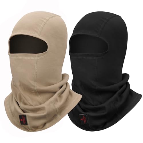 LANLFY 2PACK FR Face Mask for Men Balaclava Welding Hood 100% Cotton Full Head Cover HRC2 Neck Protector (Black-1pack & Khaki-1pack)