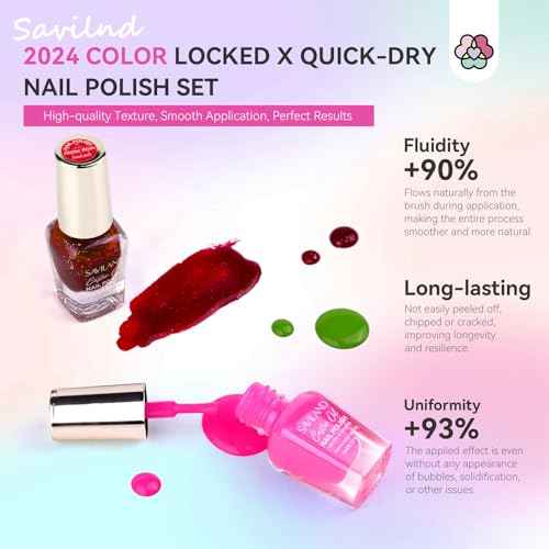 SAVILAND Nail Polish Set Air-Dry: 36 Colors Nail Polish Kit Red Pink Blue Glitter Regular Nails Polish with Base Top Coat Nail Lacquer Acrylic Nail Set for Beginner Home Salon DIY Gift Summer