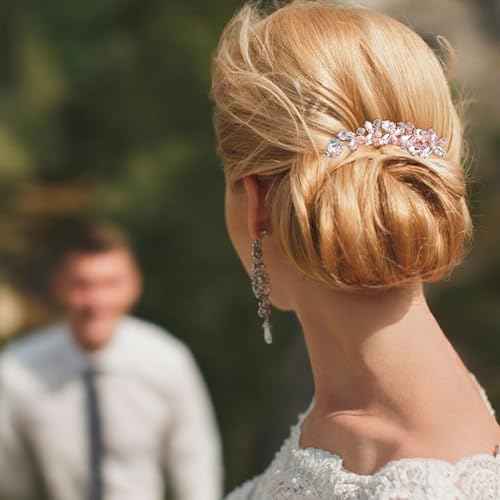 Crystal Wedding Hair Comb Silver Bridal Headpiece Bride Sparkly Rhinestone Hair Side Comb Bridesmaid Pearl Hairpieces Side Combs Hair Accessories for Women (Rose Gold)