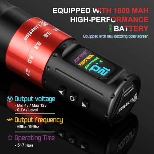 Tattoo Gun KT2 Adjustable Stroke Wireless Tattoo Pen Machine Kit,Coreless Motor,Strokes from 2.7~4.5mm,2 Pcs Replacement 1800mAh Power Battery Pack,Smart Multi-function (KT2-R2B)