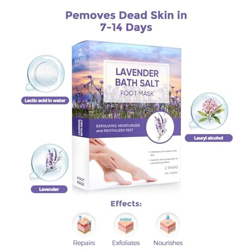 Foot Peel Mask, Lavender Foot Mask Natural Exfoliator for Dry Dead Skin, Callus, Peeling Foot Mask Repairs Heels & Removes Cracked Feet & Rough Heels Enjoy Baby Soft Smooth Feet