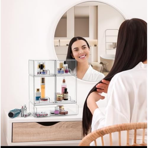 Sorbus Acrylic Storage Containers - 3 Pack, Stackable Storage Bins Set for Bathroom Organization - Clear Acrylic Drawer Organizers - Makeup Case Pull-Out Drawers (7.6¡¯¡¯ Tall and 12.1¡¯¡¯ Wide)