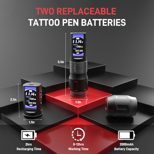 YILONG Wireless Tattoo Machine Gun, F6 Rotary Tattoo Pen with 2 Replaceable 2000mAh Batteries, OLED Display, Tattoo Equipment for Tattoo Cartridge Needles, Professionals, and Tattoo Artists (Gray)