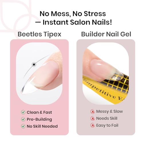 Beetles Tipex Instant Apex Nail Tips Almond Medium Acrylic Nail Tips, Pre-Etched Pre-Building Strong Thick Long Lasting,16 Sizes,192 Pieces