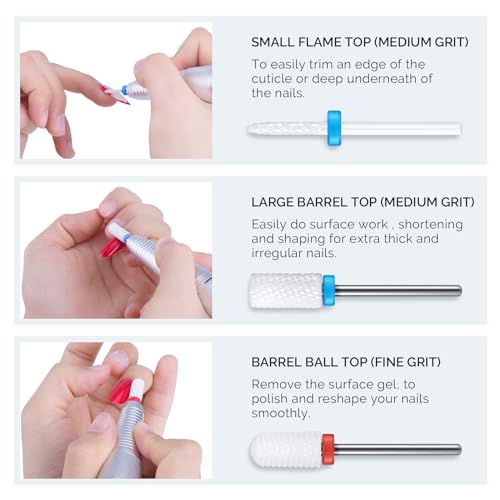 MelodySusie Ceramic Nail Drill Bits Set, 3/32'' (2.35mm) Professional Acrylic Nail File Drill Bit for Manicure Pedicure Cuticle Gel Nail Polishing 5Pcs