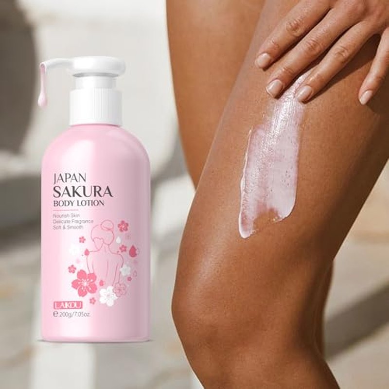 Glossy Body Lotion Firming Moisturizer for Dry Skin, JAPAN SAKURA Full Body Skin Care Pump with Niacinamide & Vitamin C Nourish Skin, Non- Sticky Refreshing, Quickly Absorbed (200ml)
