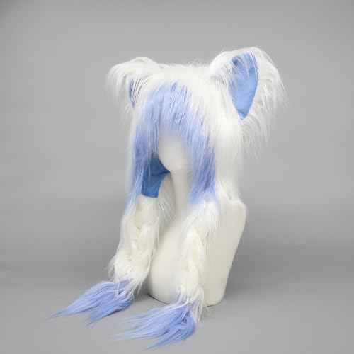 Handmade Fursuit Fur Cat Ears Headwear Plush Warm Hat Costume Party Head Accessories for Halloween