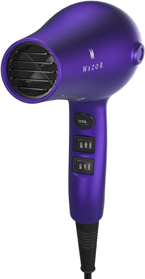 Wazor Lightweight Hair Dryer - 1875W Ionic Blow Dryer with Diffuser | 2 Speed, 3 Heat Settings, Purple