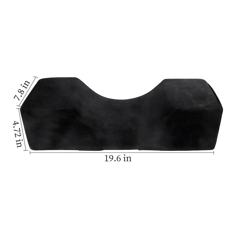 Eyelash Extension Velvet Lash Pillow - Memory Foam Neck Support with Side Pockets | Black