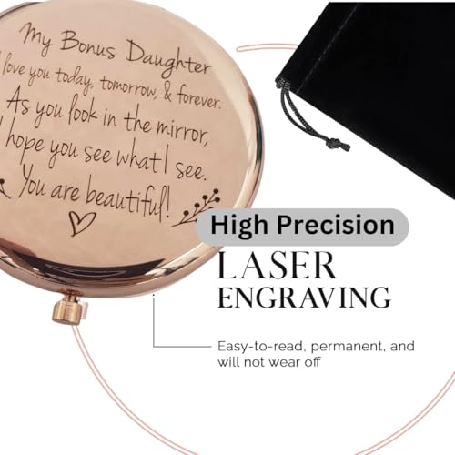 Bonus Daughter Gifts, Step Daughter Gifts from Stepmom, Christmas Step Daughter Gifts from Stepdad, Bonus Daughter Birthday Gifts, Mothers Day for Bonus Daughter, Stepdaughter Compact Mirror