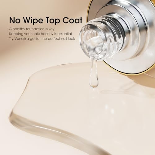 VENALISA 2 Pcs No Wipe Gel Top Coat Set- High Gloss Shiny Long Lasting Top Coat Clear Gel Nail Polish Kit, Soak Off Nail Art Home and Professional Manicure