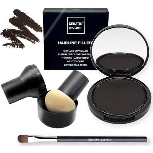 KERATIN RESEARCH Hairline Filler Unisex Mineral Powder Root Touch-Up Hair loss Concealer Scalp & Beard Bald Patch Coverage Fibers for Thinning Hair Waterproof Organic Natural look (DARK ASH BROWN, XL)