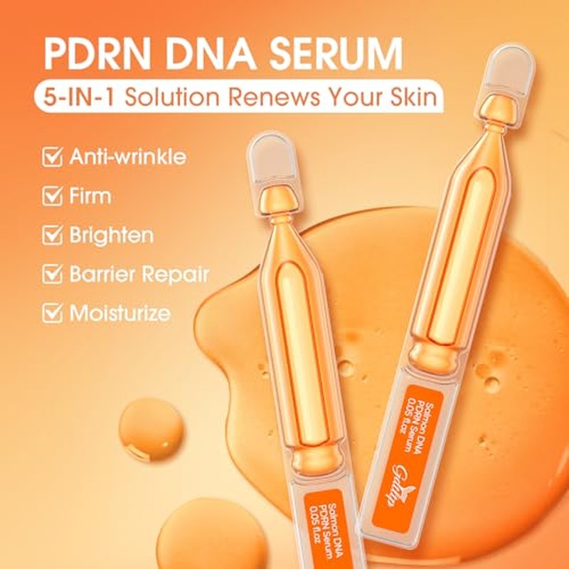 Salmon DNA Serum, Anti-Wrinkle PDRN Serum, 8000ppm Salmon Egg Ampoule, Collagen, Glutathione, Niacinamide, Hyaluronic Acids, Vitamin E - Korea Skin Care for Anti-Wrinkle & Brighten, 0.05 fl.oz x 35e