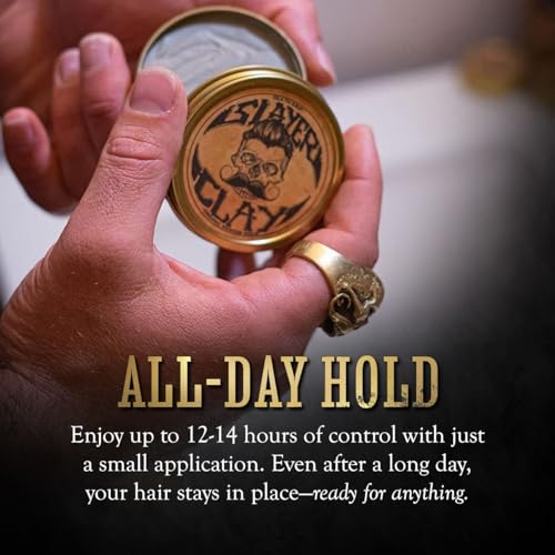 Hair Clay For Men - Slayer Clay Organic Medium Hold 2 Ounce Tin - Like Pomade Cream Or Gel - Shine Free & Non Greasy - Anti Dandruff & Easy To Use Mens Hair Product With Bentonite By Death Grip