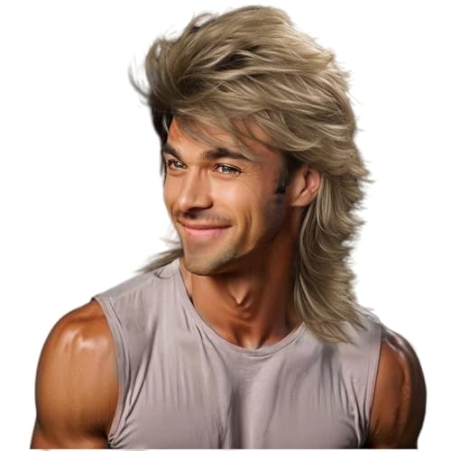 Mullet Wig Blonde 80s Men Wig,Punk Rocker Hair Party Daily Halloween Costumes Long Wigs